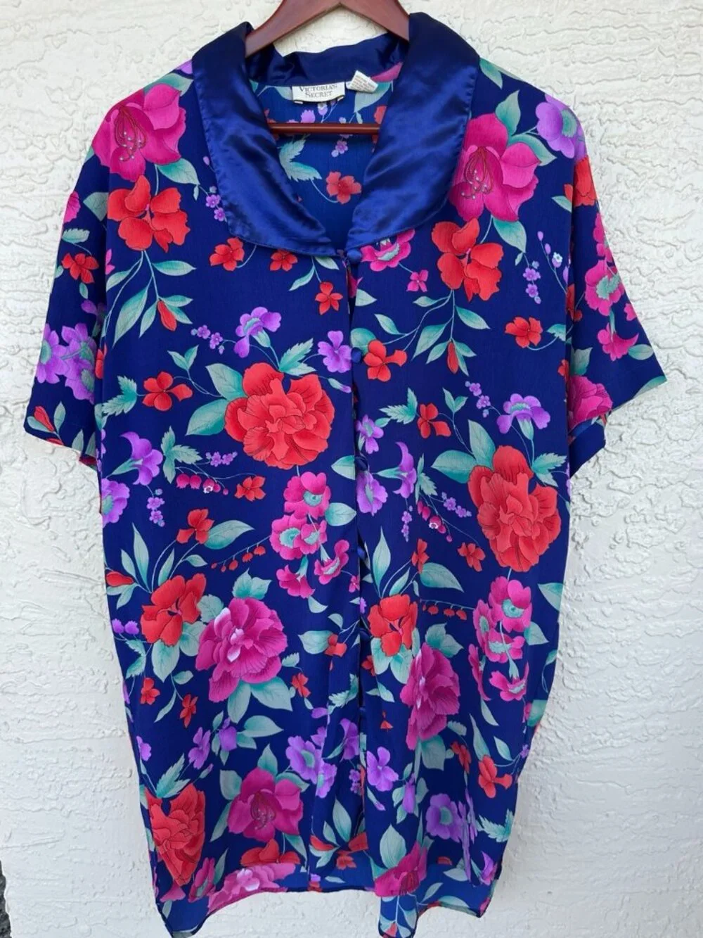 Vintage Victoria's Secret Floral Satin Sleep Shirt Coquette Romantic Granny
